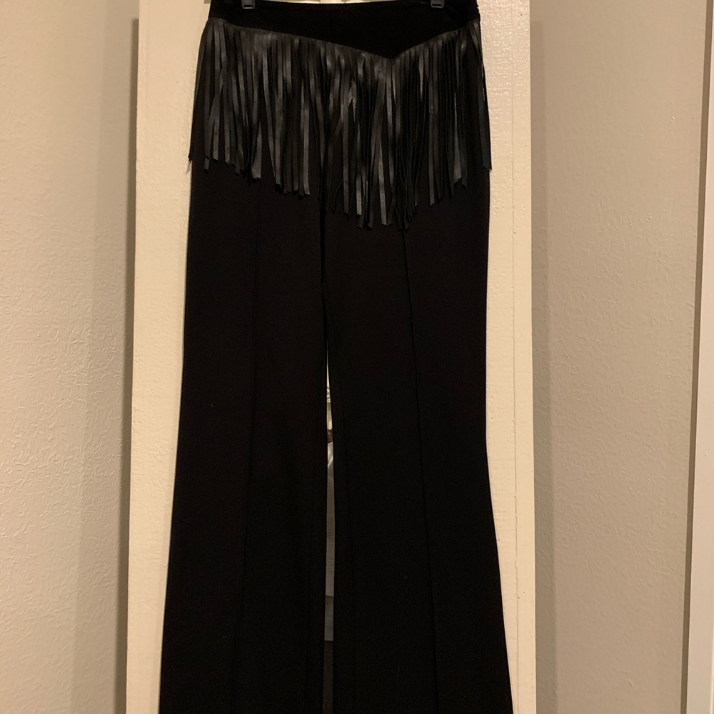 Vaako black leather fringe pants